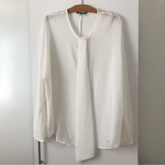 White Relaxed Tie Front Blouse - Picture 1 of 8